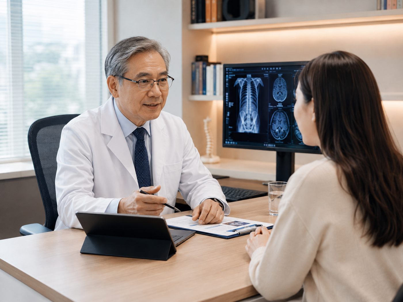 Senior specialist doctor consulting with patient at IMC medical center